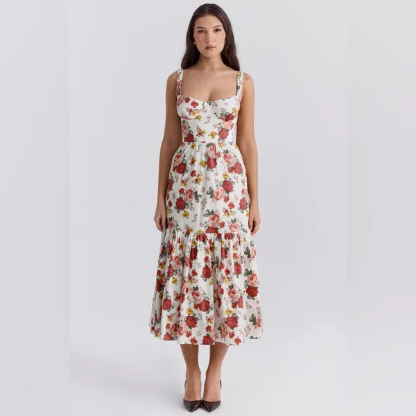 House of CB Elia Italian Rose Print Cotton Midi Sundress Plus cup - Image 7