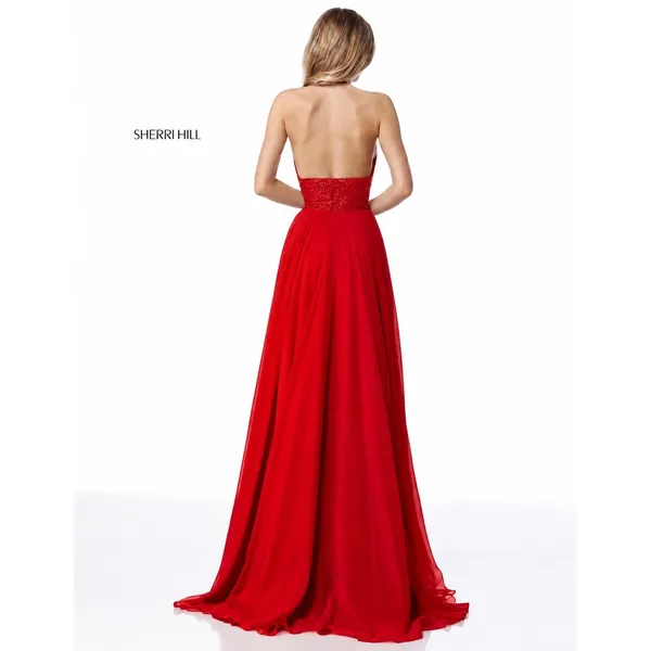 Sherri‎ Hill 51640 Red Sequin Halter Chiffon Gown Size 8 NWT Retail $480 - Image 2