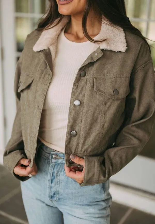 These Three Boutique Olive Corduroy Jacket - Image 3
