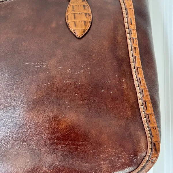 Brahmin Brown‎ Crocodile Print Leather Handbag Classic Purse 10"H x 15"W - Image 8