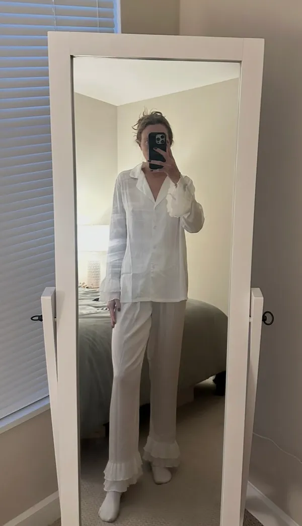 Amazon Satin White Blouse Ruffle Flutter Hem PJ Set - Image 6