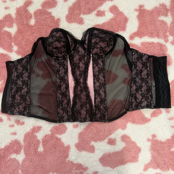 Fredericks of Hollywood Black Lace Corset Bustier Top Y2K Coquette Sheer Mesh Size 32 - Image 3