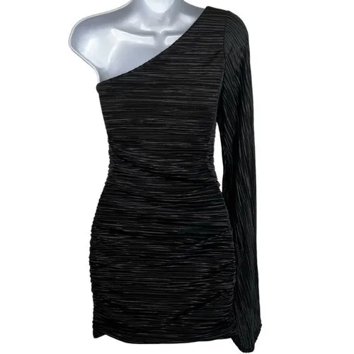 LUCY IN THE SKY Black One Shoulder Mini Dress‎ With Long Sleeve EUC Medium - Image 8