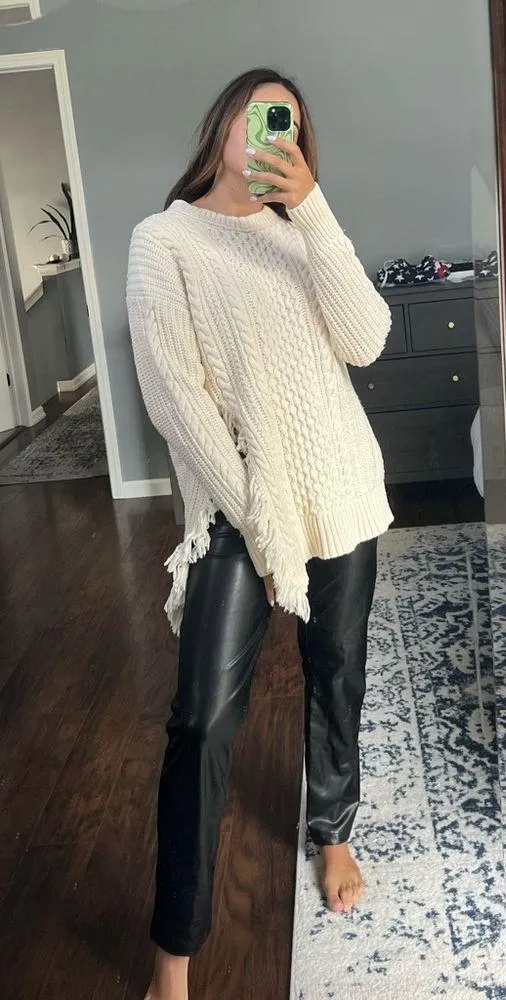 J.Crew Cozy Cable Knit Sweater with Fringe Slit - Image 3