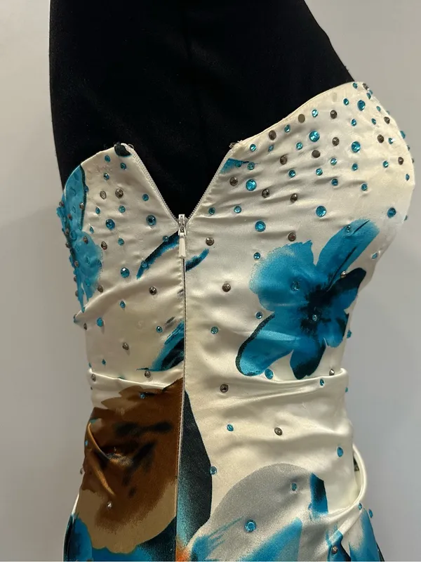 Night Moves Blue White Floral Strapless Gown Y2K US 6 - Image 5