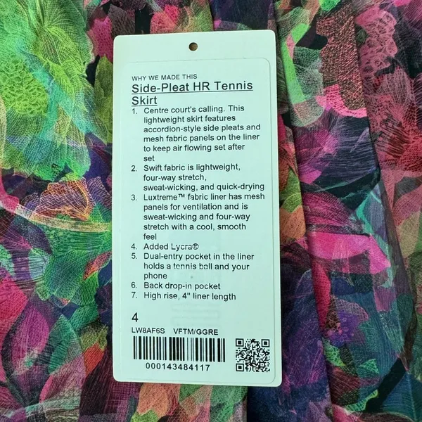 Lululemon Side-Pleat High-Rise Tennis Skirt Vivid Floral Tone Multi / Sz4 Skort - Image 7