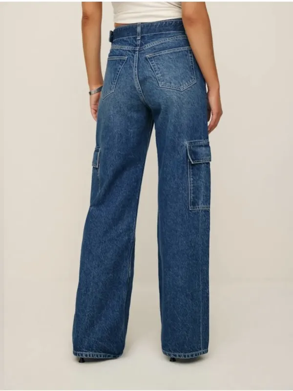 Reformation Cary Cargo High Rise Slouchy Wide Leg Jeans Size 29 Medium Wash - Image 2