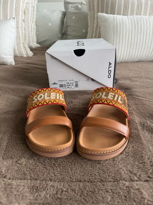 NWB Aldo Beachvacay Brown Multi Color Sandals Size 6.5 - Image 3