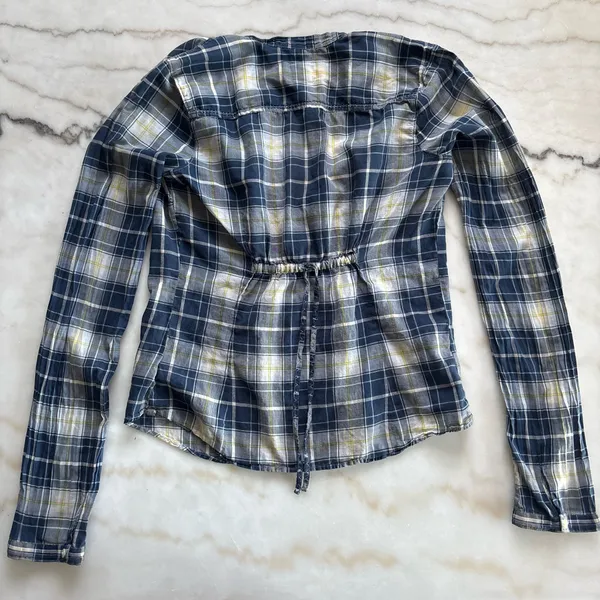 Vintage Abercrombie & Fitch Women’s Flannel Shirt Blue Yellow Plaid Y2K Boho - Image 3