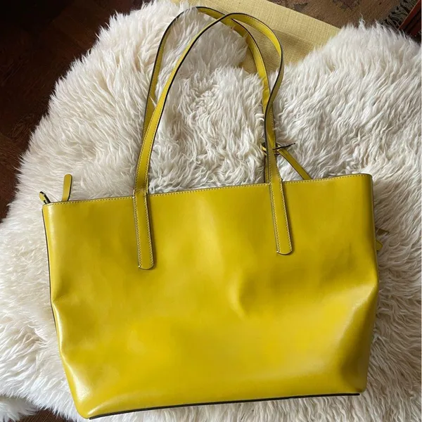 Kate Spade Emilia Large Tote Yellow chartreuse carryall travel tote leather - Image 2