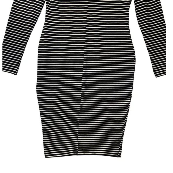 Express Womens Black White Striped V-Neck Long Sleeve Bodycon Midi Dress Medium‎ - Image 11