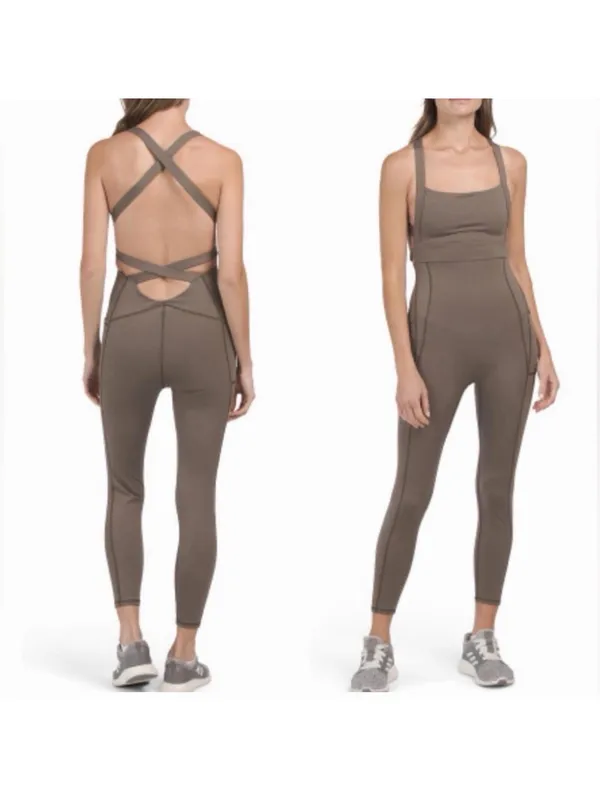 FREE PEOPLE Movement S Charcoal Brown My High One Piece Jumpsuit Small NEW pants - Image 2