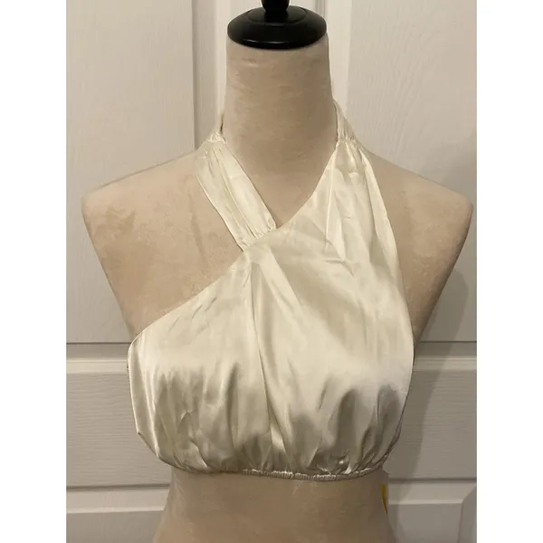 NWT Danielle Bernstein WeWoreWhat Satin Stretch Charmeuse Halter Top Ivory M - Image 3
