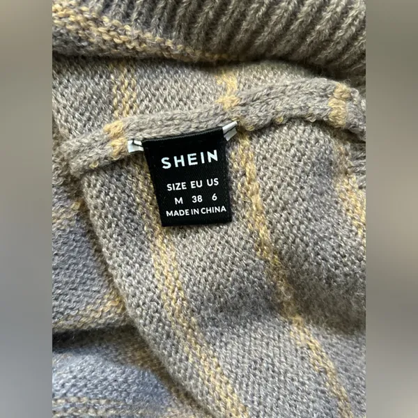 SHEIN Women's V-Neck Striped Knit Sweater Brown & Yellow SZ MD - Image 10
