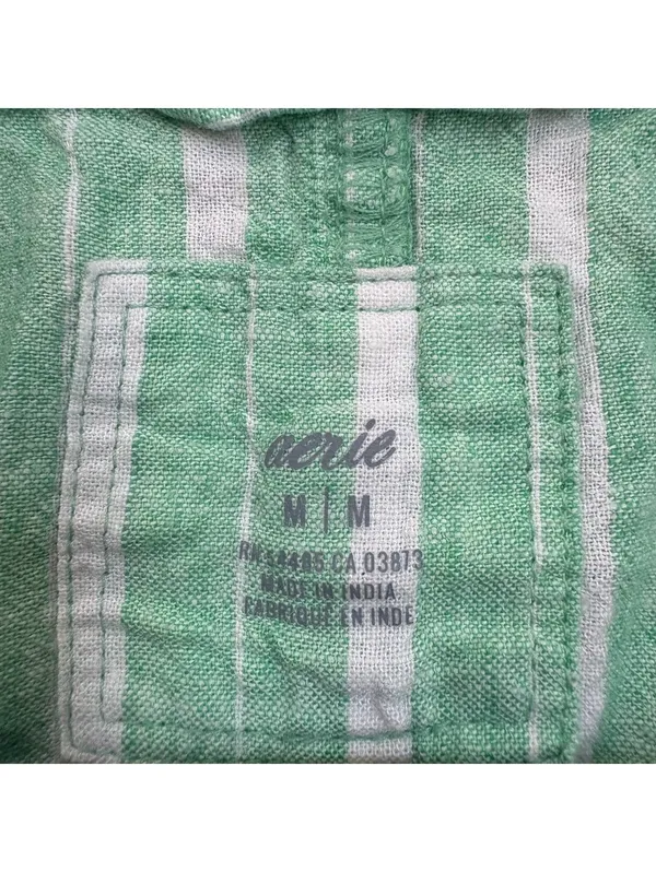 Aerie Green White Striped Linen Blend Button Down Shirt Oversized Medium - Image 3