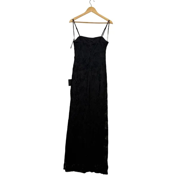 Lulus Joni Maxi Dress Women's Size Medium Black 3D Floral Applique Lace Slit NWT - Image 4