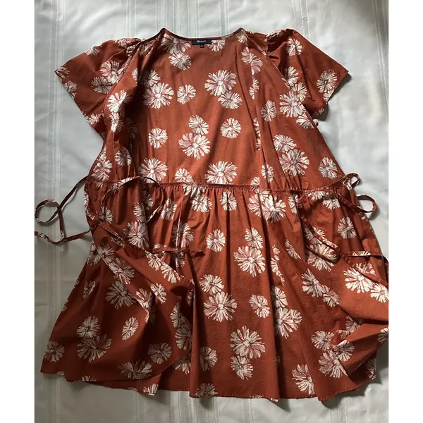 Madewell Women's Wrap Floral Print Mini Dress Burnt Orange/ Rusty Size XL EUC - Image 10