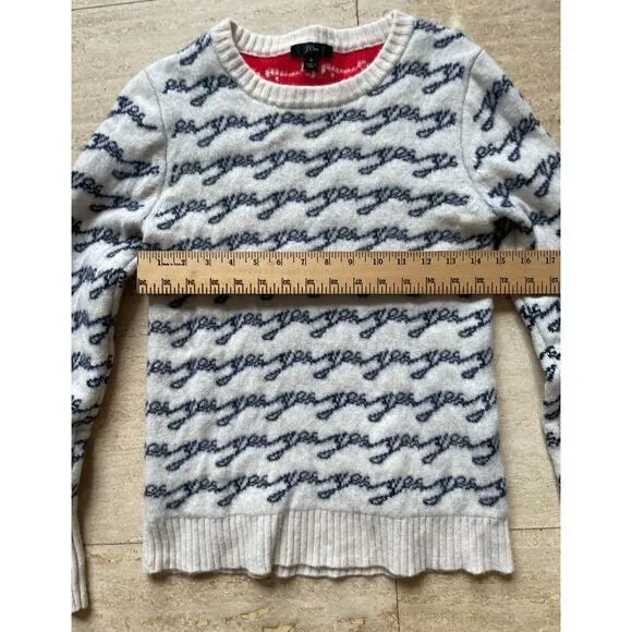 J.Crew Wave Pattern‎ Knit Sweater White & Navy Casual Crewneck Size S - Image 3