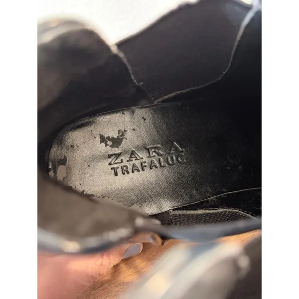 Zara Trafaluc Black‎ Leather Tassel Chelsea Ankle Boots 38 Preppy Coastal Rain - Image 3