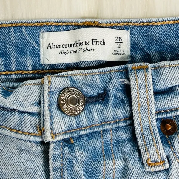 Abercrombie Light Wash Distressed High Rise Festival Denim Cut Offs - Image 3