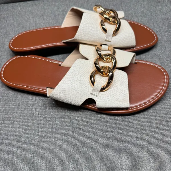 Chic Chain Slide Sandals Slip On Flat Summer Cream Tan Unbranded‎ Size 41 - Image 5