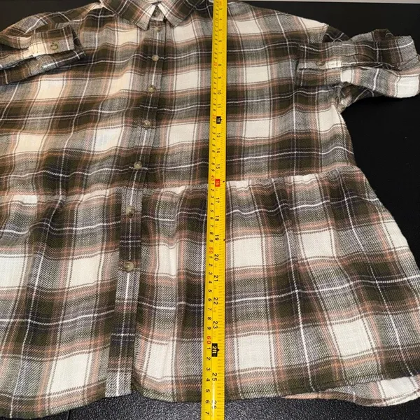 American Eagle Women's Plaid Flannel Peplum Button Up Shirt - Image 7