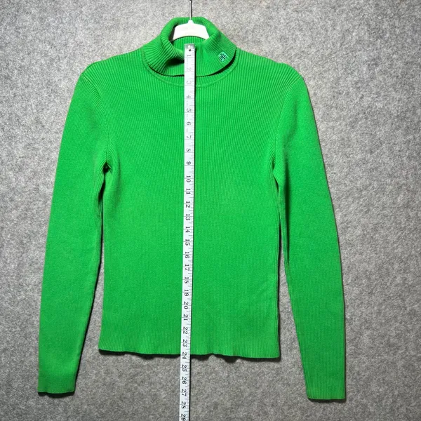 Vintage Lauren Ralph Lauren Green Ribbed Cotton Turtleneck Sweater‎ LRL Logo M - Image 4