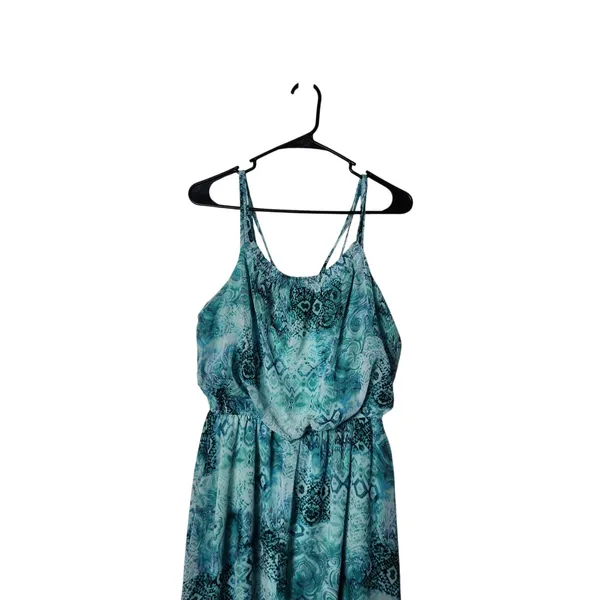 Emma & Michele Blue All Over Print Sleeveless Asymmetrical Hem Maxi Dress Large - Image 3