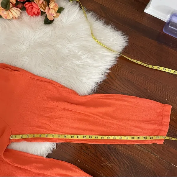 Vintage Coral Pull On Pants Crepe Elastic Waistband Drawstring Size Medium - Image 7