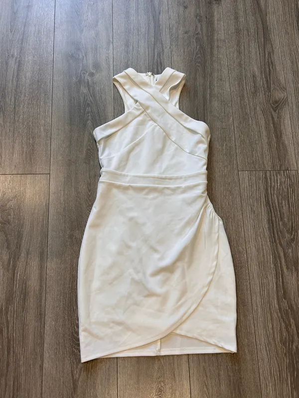 NWOT Lulus Headed to Cocktail Hour White Halter Tulip Mini Dress Size Small - Image 7