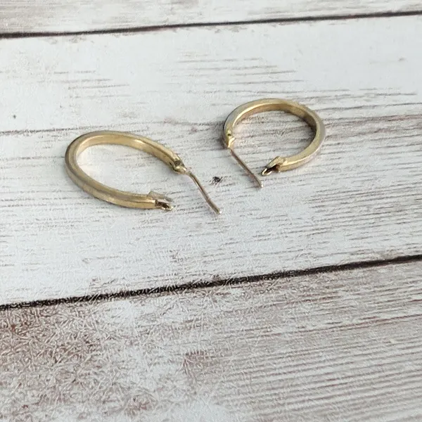 Vintage Earrings For Pierced Ears - Dainty Dull Gold Tone Elongated Hoops - Image 9