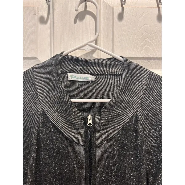 Lulu-B Womens Black White Marled Full Zip Mock Neck Cotton Sweater Large Natural - Image 3