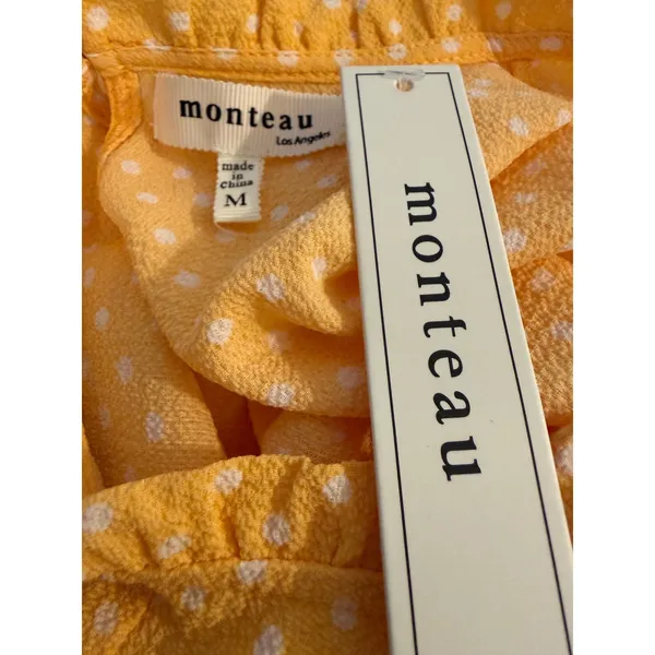 Monteau coquette Yellow Polka Dot Ruffle y2k preppy Blouse Top dainty M NEW boho - Image 5
