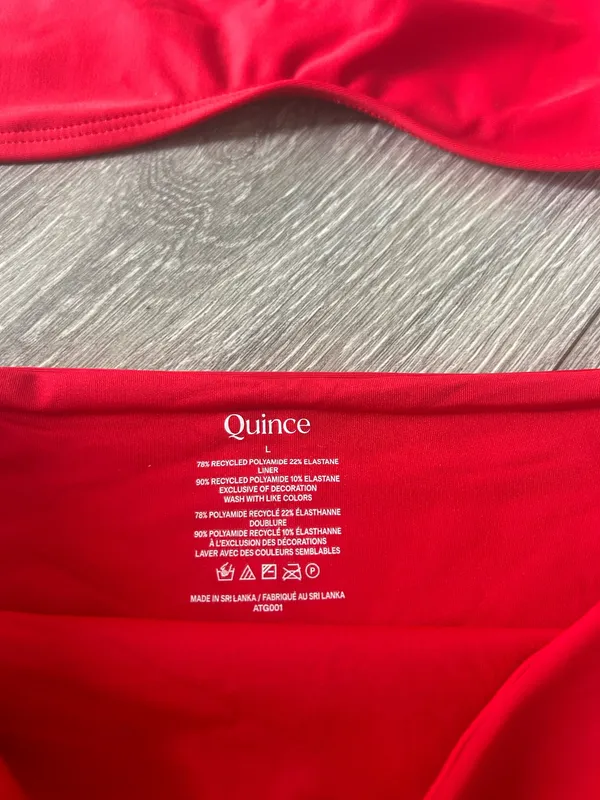 New Quince Italian High-Rise Bikini Bottom & Plunge Top in RED - Large MSRP $50 - Image 4