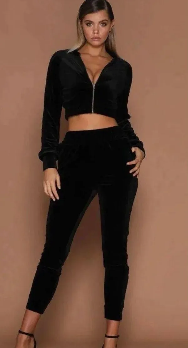 Navy blue High Waist Joggers & Cropped Top SweatSet Size M - Image 2