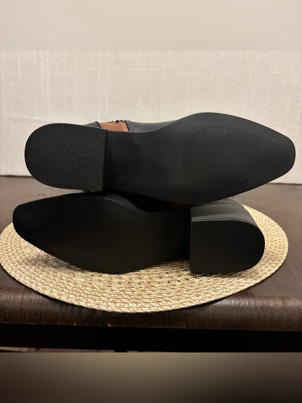 Just Fab Black and Tan Winnie Block Heel Boots | Women | Size 6.5 NWOB - Image 13