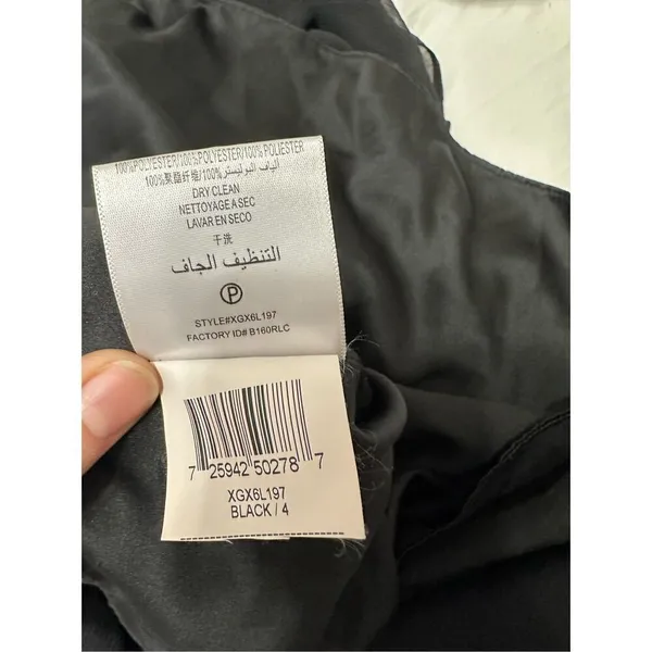 Max and Cleo Black Satin Chiffon Gown size 4 Small hole on the bottom of the dre - Image 10