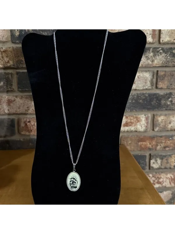 Sarah Coventry SARAH Simulated Scrimshaw Boat Ship Vintage 1970 Pendant Necklace - Image 2
