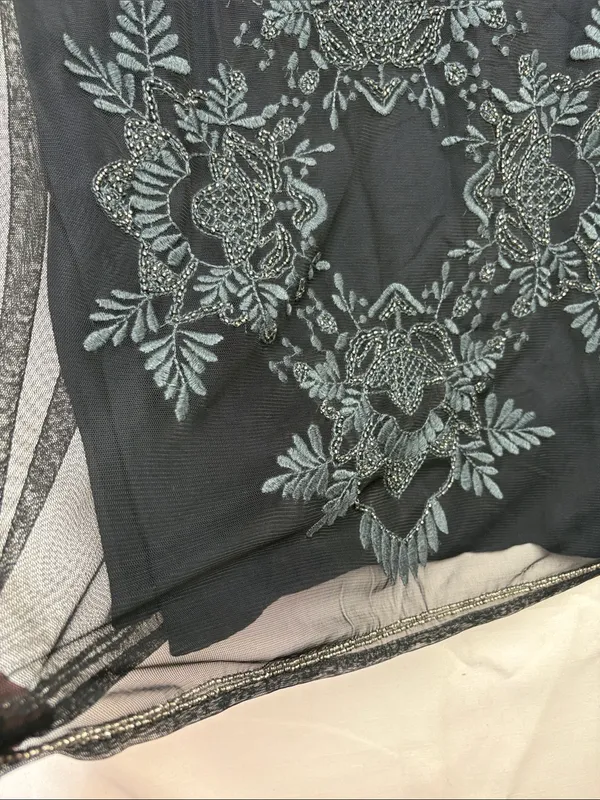 Abercrombie & Fitch size medium Black Tank Mini Dress Gray Embroidery bead y2k - Image 4
