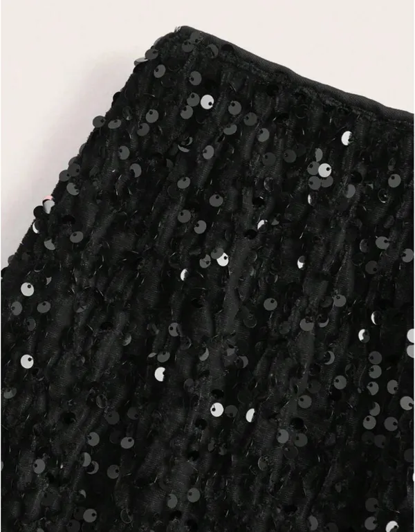 Black Glitter Solid Color Bodycon Skirt For Party Size L - Image 2