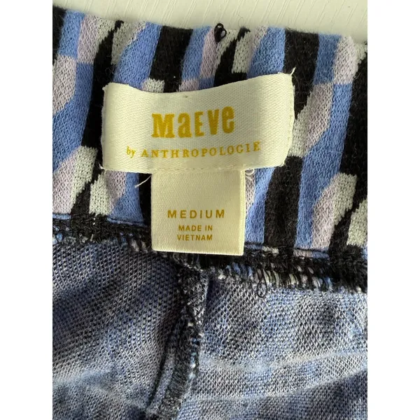 Maeve Anthropologie Geometric Print Flare Disco Ponte Knit Blue Pants, Women's M - Image 7