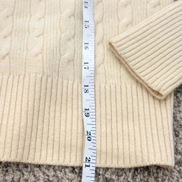 Vince 100% Cashmere Cable Knit Sweater XS Ivory Cream Elbow Patch Made USA - Image 10