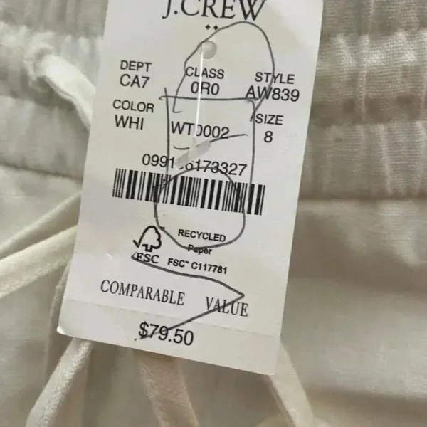 J Crew‎ New Seaside Pant Women White Linen Blend Pull On Pockets Travel Size 8 - Image 10