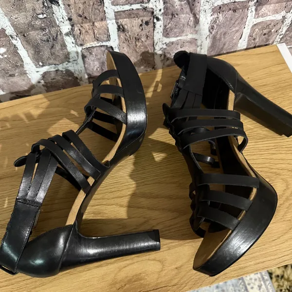 Lauren Ralph Lauren Safia Strappy Platform Sandals Women 10B Black Leather Dress - Image 7