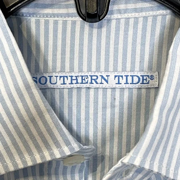 Southern Tide Shirt Size 4‎ Blue White Striped Cotton Stretch Blend Womens LS - Image 6