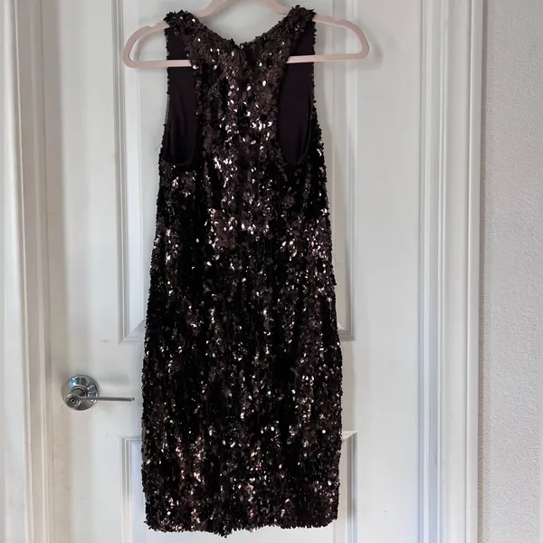 Vince Brown Sequin Shift Mini Dress Scoop Neck Racerback‎ Women’s Size 6 - Image 4