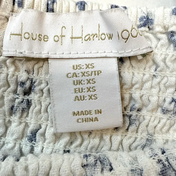 House of Harlow Linen Smocked Bodice Square Neck Floral Cottage Coquette Soft XS - Image 11