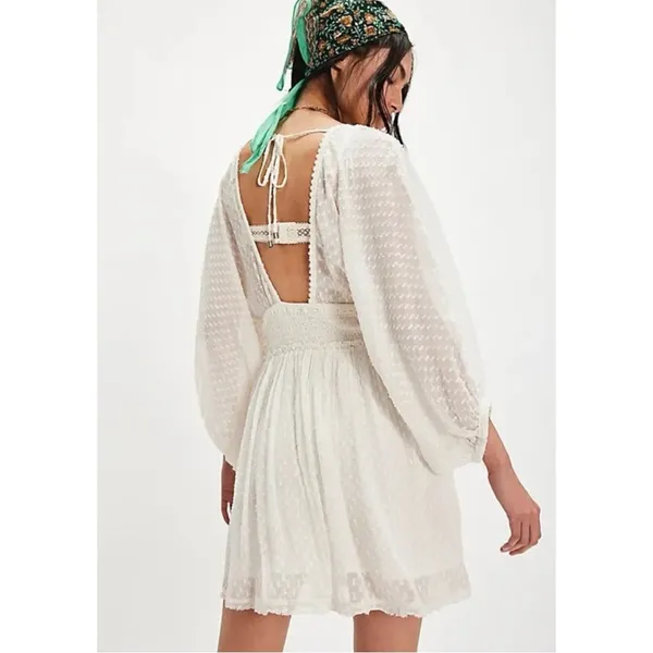 Free People Bohemian Ethereal Cottage Sweet Dreams Mini Dress in Tofu Large - Image 4