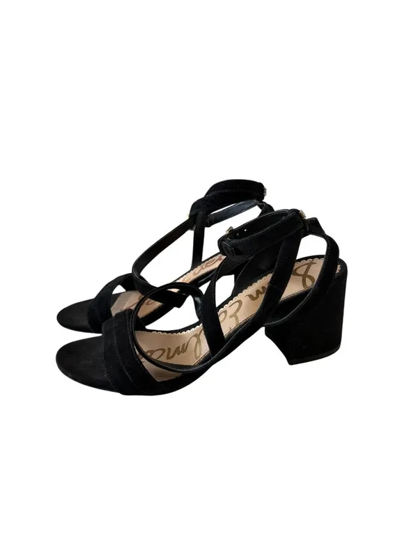 SAM EDELMAN Black Suede Block Heels Sandals Size 7 - Image 2