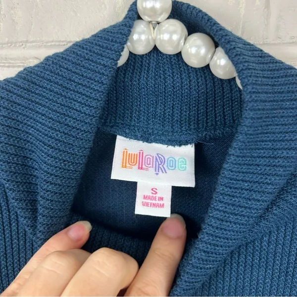 Lularoe Blue Ribbed Mock Neck Lightweight Knit Long Sleeve Size S - Image 7
